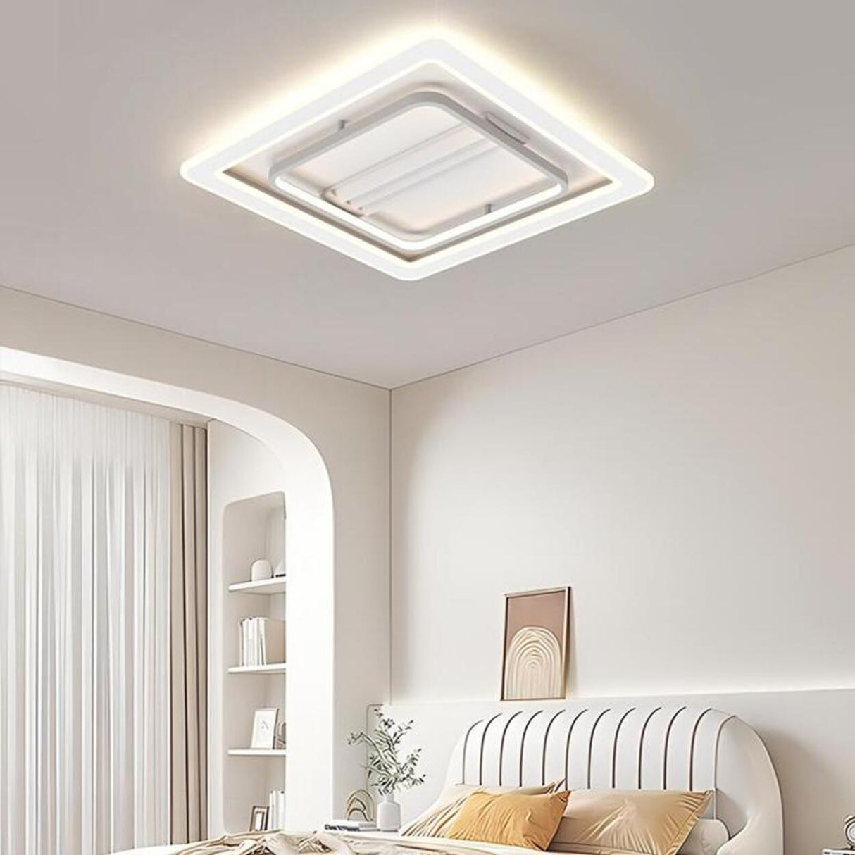 High Power White Square Bladeless Ceiling Fan Light Image - 6