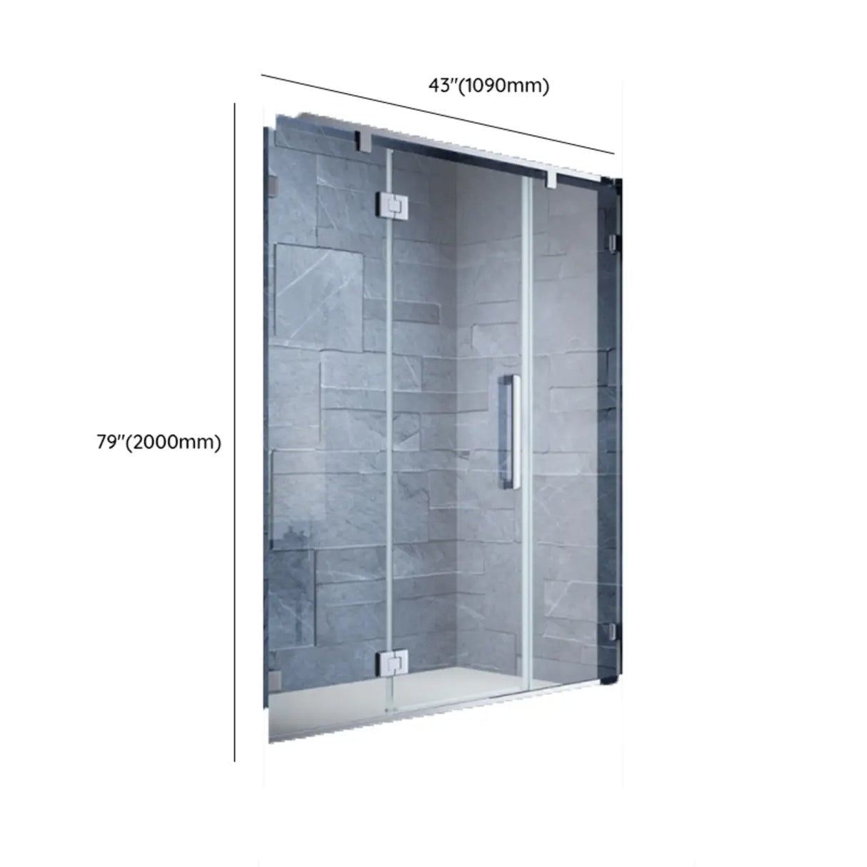 Hinged Clear Glass Frameless Shower Door with Towel Bar 