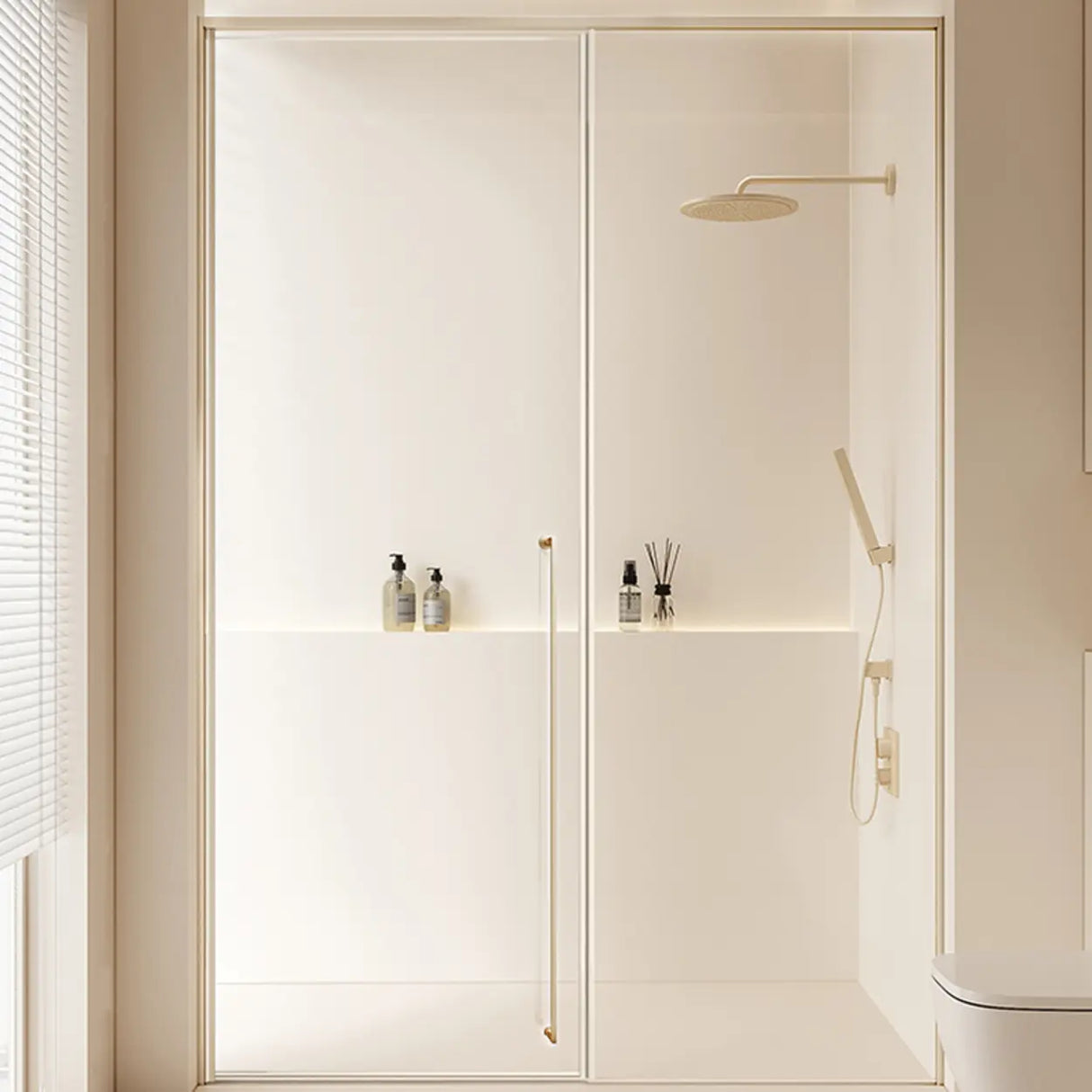 Hinged Clear Glass Semi-Frameless Gold Hardware Shower Door Image - 1