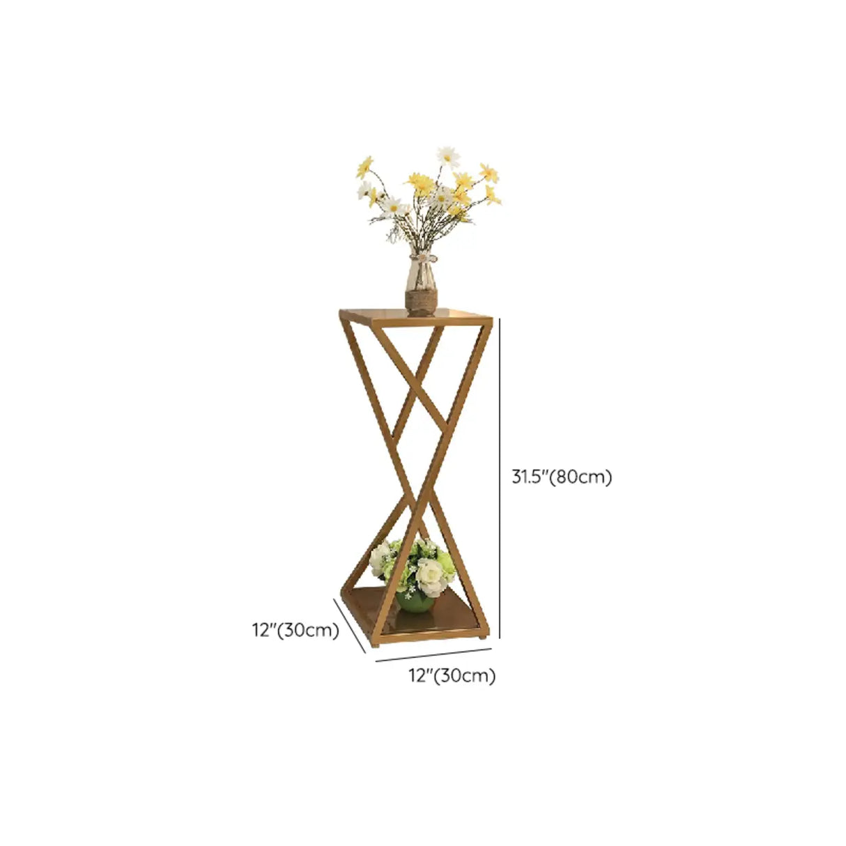 Hollow 2 Tiers Gold Square Metal Decorative Plant Stand Image - 12