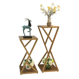 Hollow 2 Tiers Gold Square Metal Decorative Plant Stand Image - 7