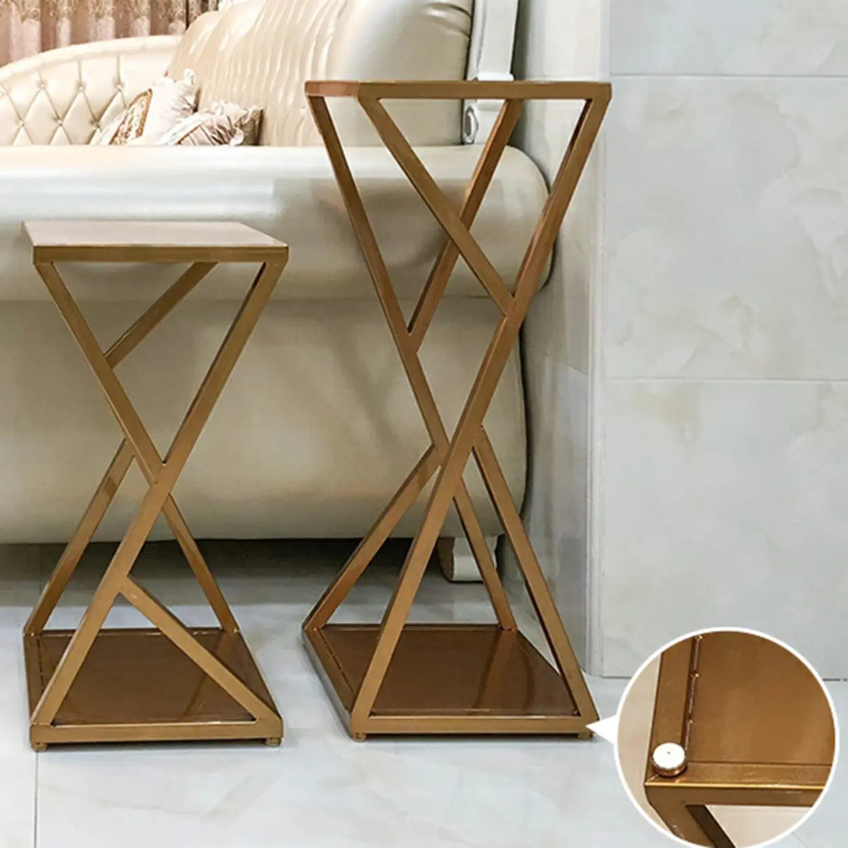 Hollow 2 Tiers Gold Square Metal Decorative Plant Stand Image - 8