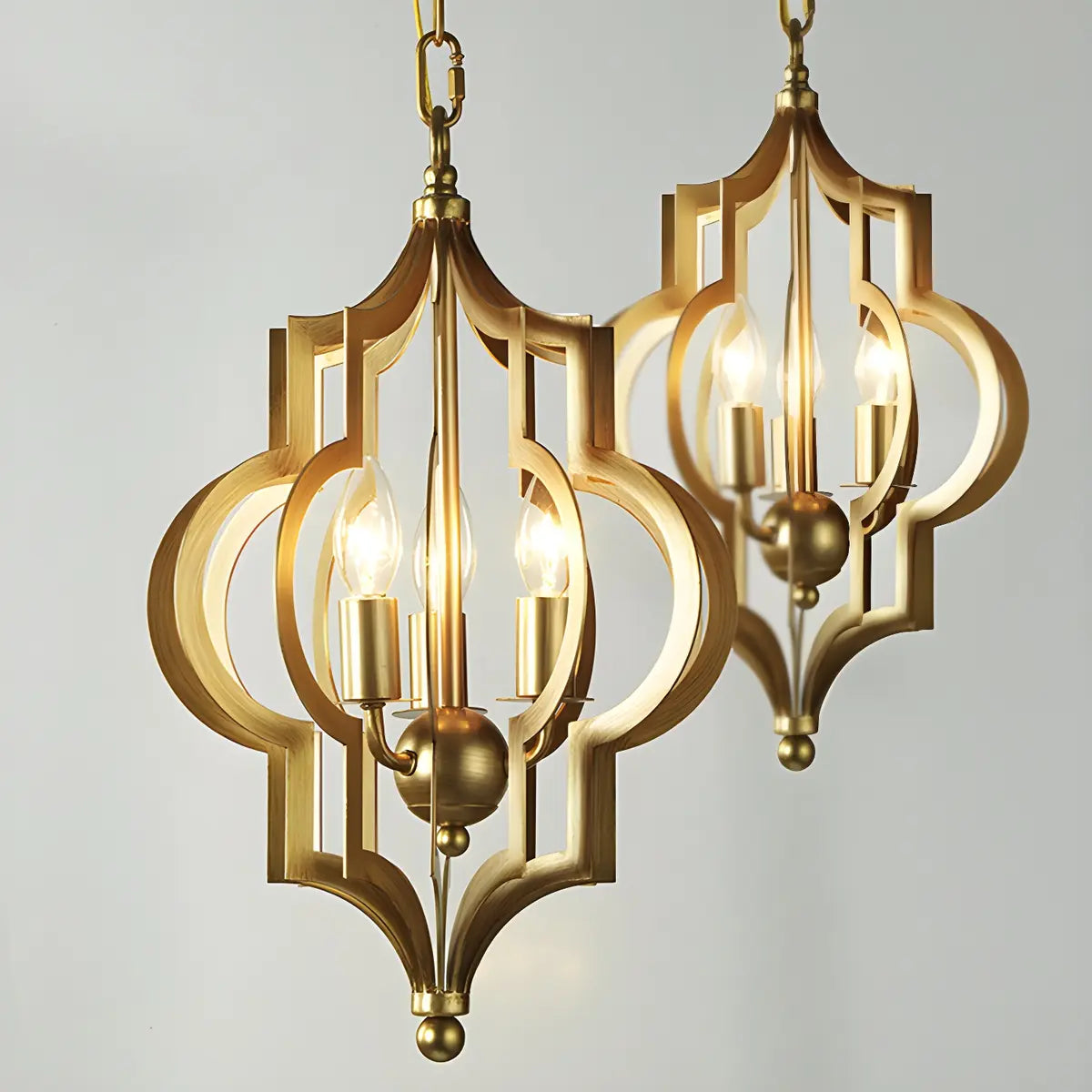 Hollowed Lantern Gold Metal 3-Light Foyer Chandelier Image - 4