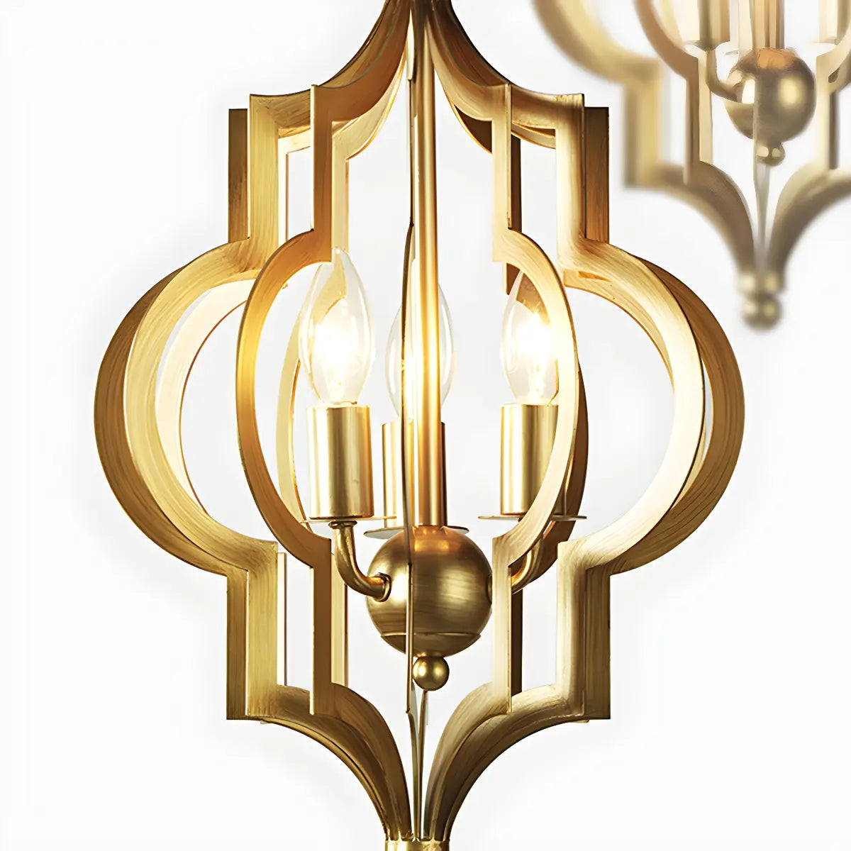 Hollowed Lantern Gold Metal 3-Light Foyer Chandelier Image - 5