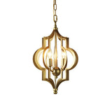 Hollowed Lantern Gold Metal 3-Light Foyer Chandelier Image - 3