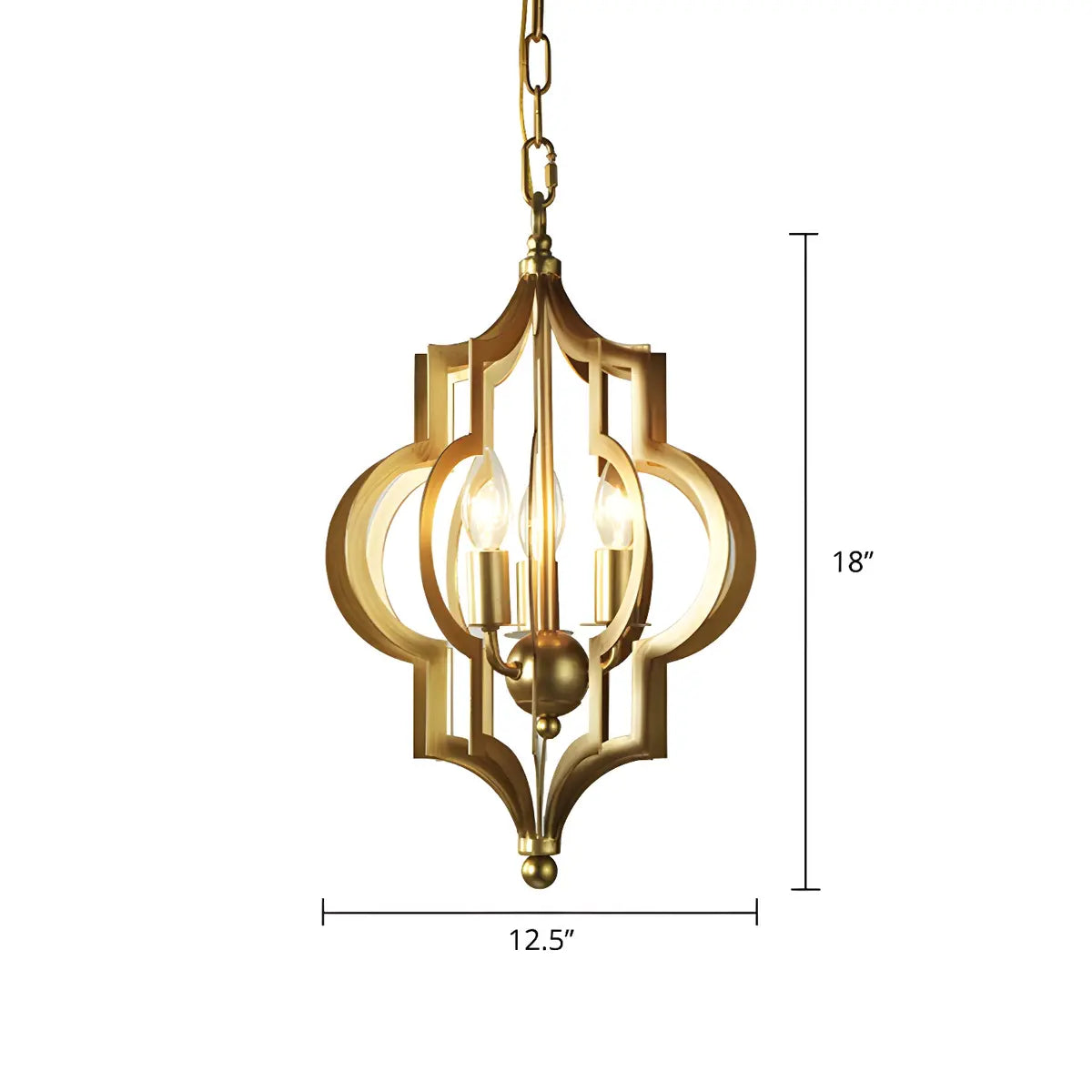 Hollowed Lantern Gold Metal 3-Light Foyer Chandelier 