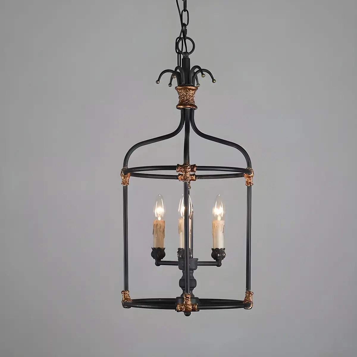 Hollowed Lantern Iron Candle Black Foyer Chandelier Image - 1