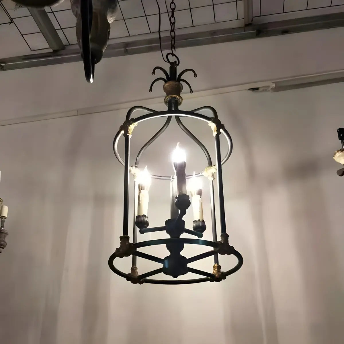 Hollowed Lantern Iron Candle Black Foyer Chandelier Image - 11