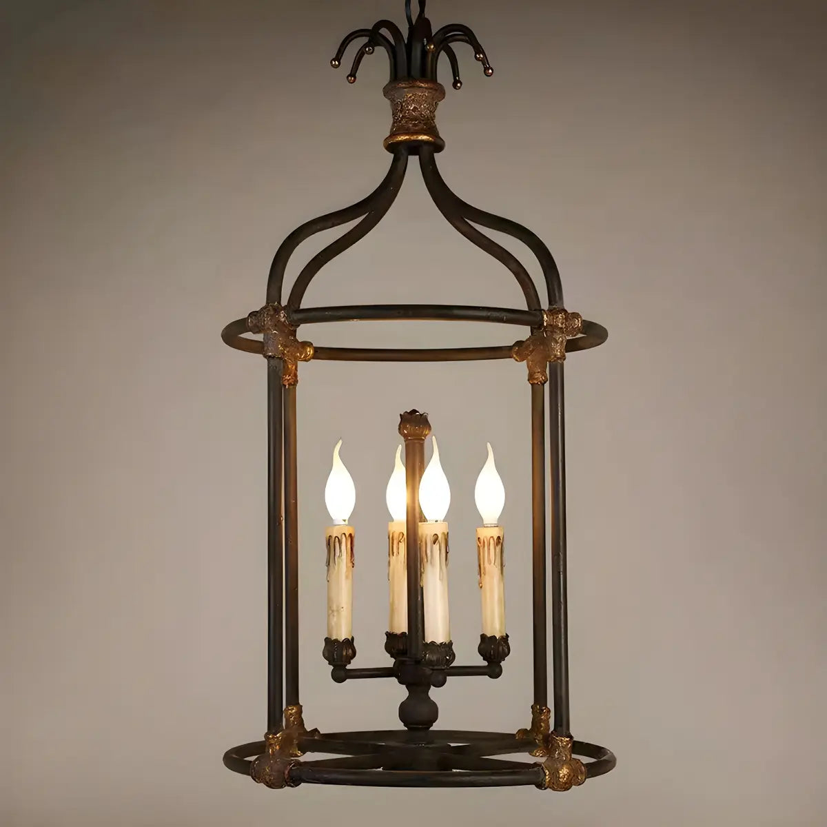 Hollowed Lantern Iron Candle Black Foyer Chandelier Image - 4