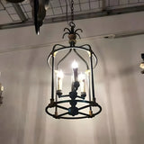 Hollowed Lantern Iron Candle Black Foyer Chandelier Image - 5