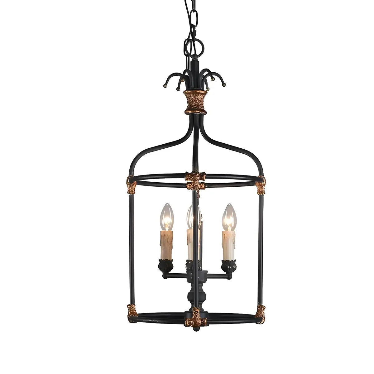 Hollowed Lantern Iron Candle Black Foyer Chandelier Image - 6