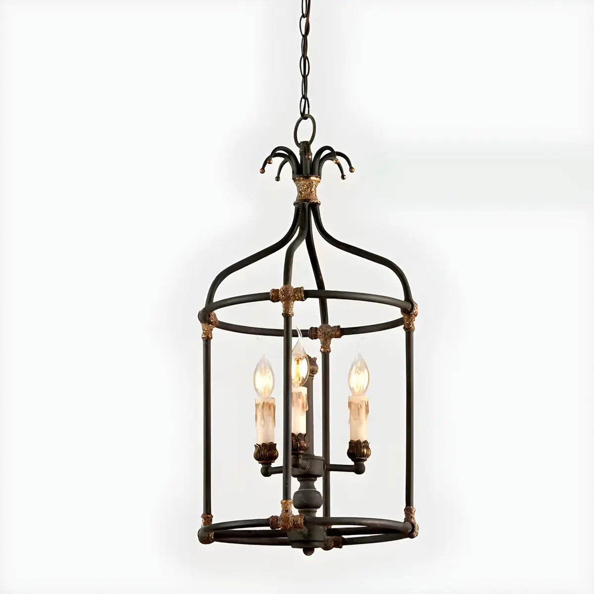 Hollowed Lantern Iron Candle Black Foyer Chandelier Image - 9