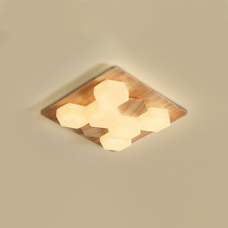 Honeycomb Cube Wood Circle Flush Mount Ceiling Light Image - 2