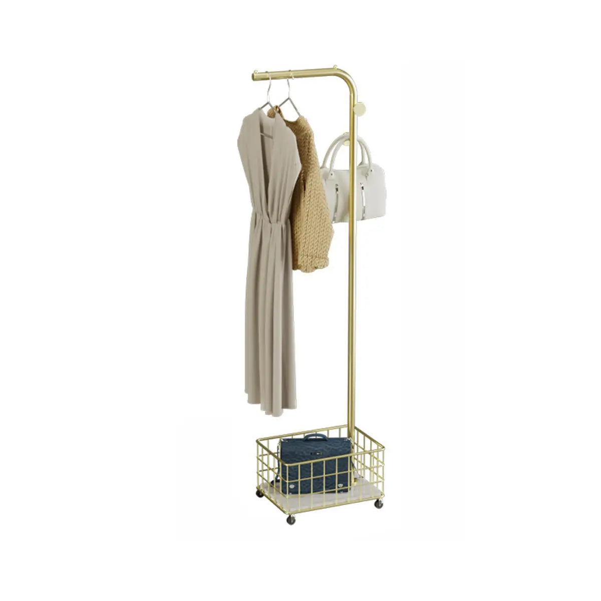 Hooks Metal Gold Shelves Coat Rack with Basket Storage Image - 5