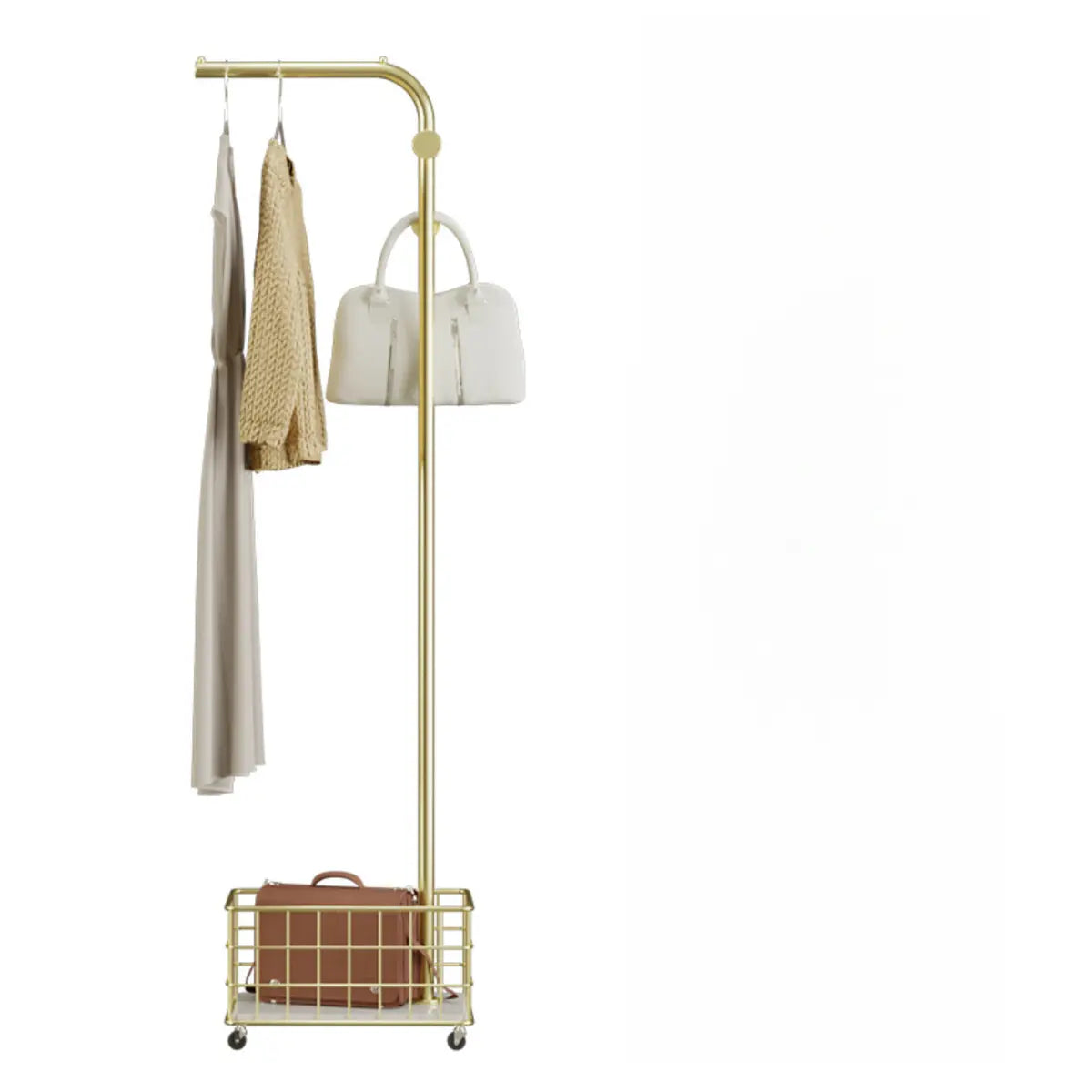 Hooks Metal Gold Shelves Coat Rack with Basket Storage Image - 8