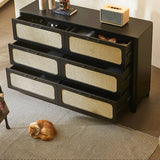 Horizontal Woven Black Wood Double Dresser with Drawers Image - 6