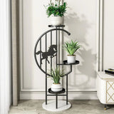 Horse Pattern Round Gold Metal Plant Stand with Shelves Image - 13