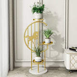 Horse Pattern Round Gold Metal Plant Stand with Shelves Image - 5