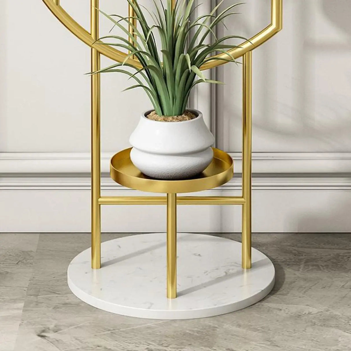 Horse Pattern Round Gold Metal Plant Stand with Shelves Image - 6