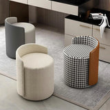 Houndstooth Cylinder Upholstered Accent Vanity Stool Image - 1