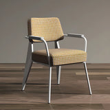 Houndstooth Fabric Soft Seat Arm Dining Chair Yellow Image - 1