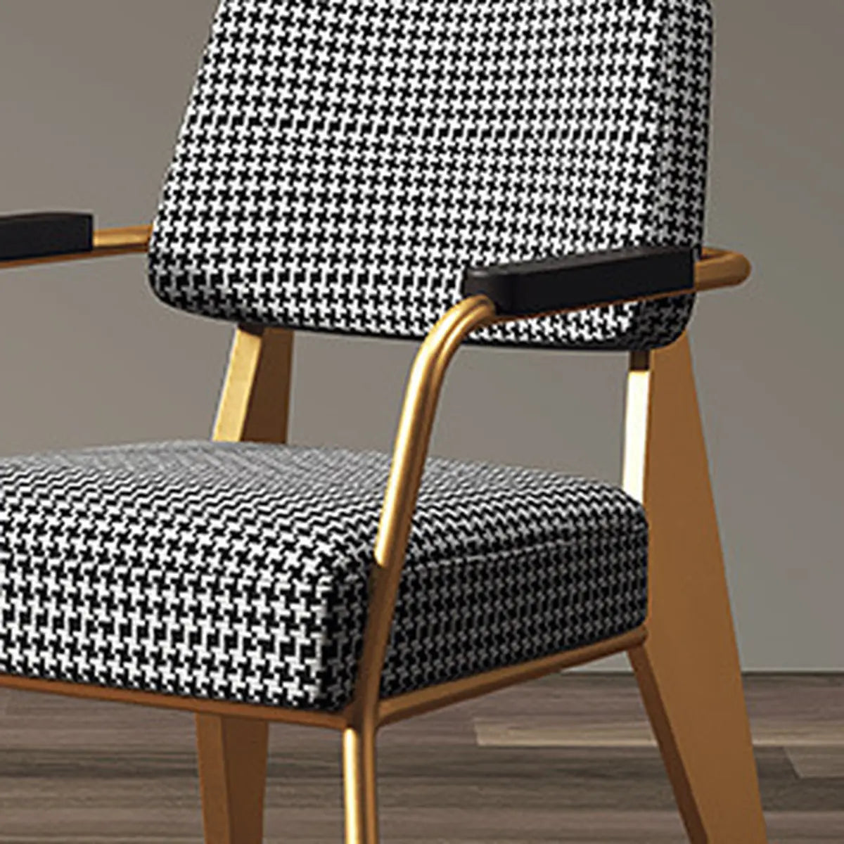 Houndstooth Fabric Soft Seat Arm Dining Chair Yellow Image - 15