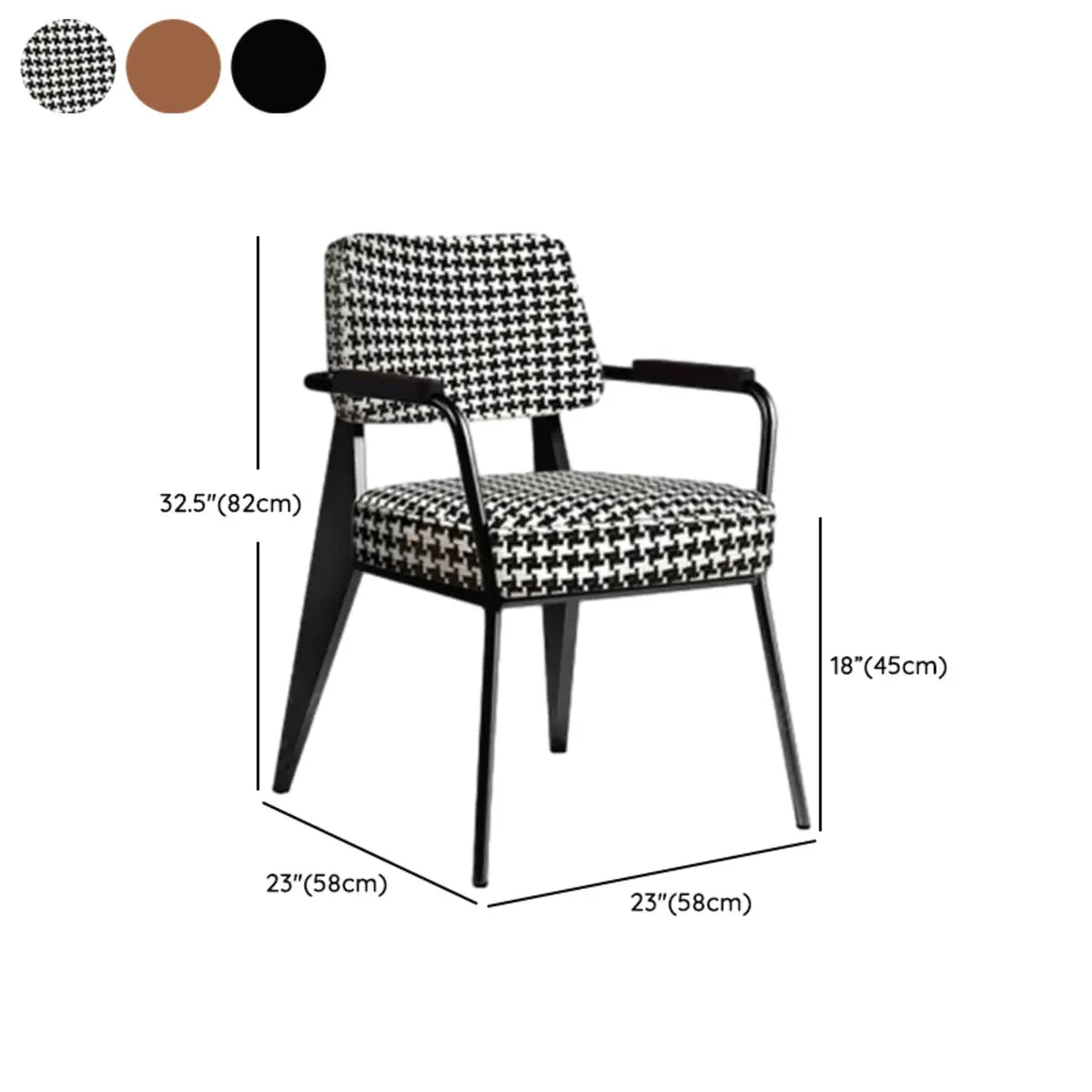 Houndstooth Fabric Soft Seat Arm Dining Chair Yellow Image - 17