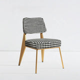 Houndstooth Fabric Soft Seat Arm Dining Chair Yellow Image - 4