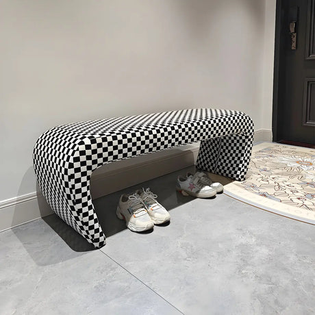 Houndstooth Pattern Upholstered Short Entryway Bench Image - 2