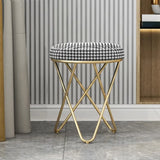 Houndstooth Round Metal Pedestal Upholstered Vanity Stool Image - 1