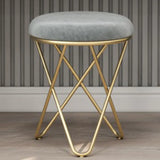 Houndstooth Round Metal Pedestal Upholstered Vanity Stool Image - 20