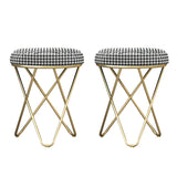 Houndstooth Round Metal Pedestal Upholstered Vanity Stool Image - 22