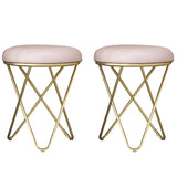 Houndstooth Round Metal Pedestal Upholstered Vanity Stool Image - 23