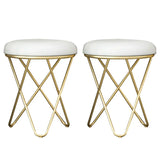 Houndstooth Round Metal Pedestal Upholstered Vanity Stool Image - 24