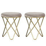 Houndstooth Round Metal Pedestal Upholstered Vanity Stool Image - 25