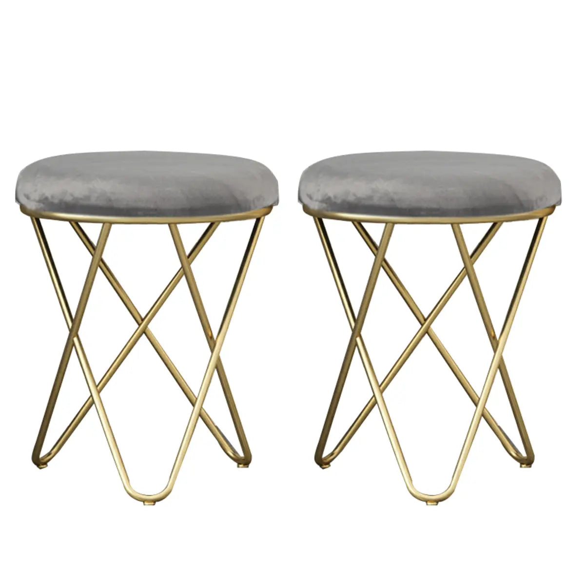 Houndstooth Round Metal Pedestal Upholstered Vanity Stool Image - 26