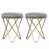 Houndstooth Round Metal Pedestal Upholstered Vanity Stool Image - 26