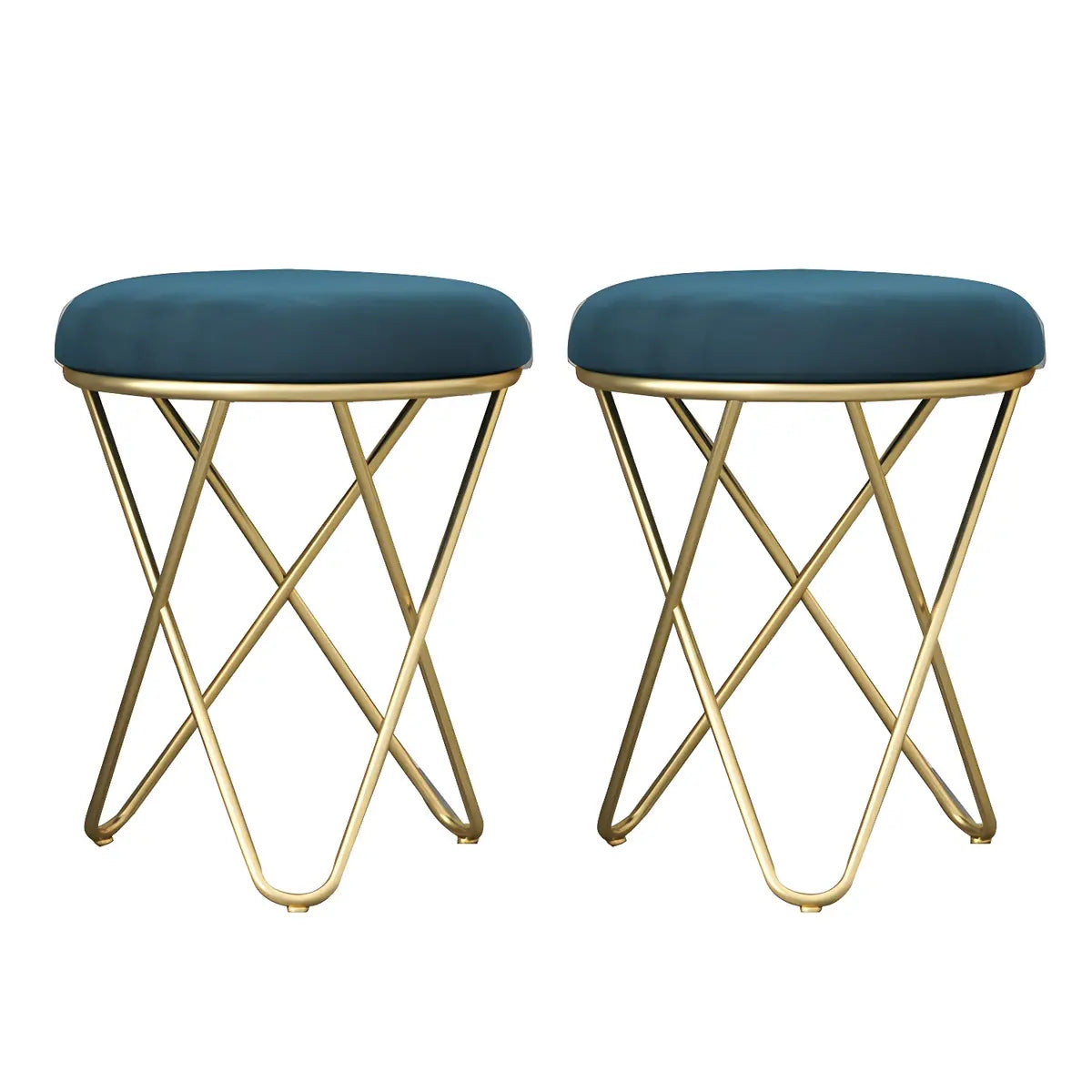 Houndstooth Round Metal Pedestal Upholstered Vanity Stool Image - 9