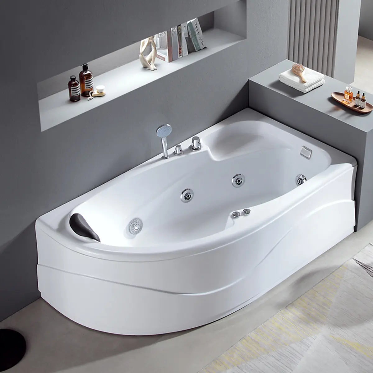 Hydrotherapy Corner Acrylic White Bathtub with Storage Image - 1