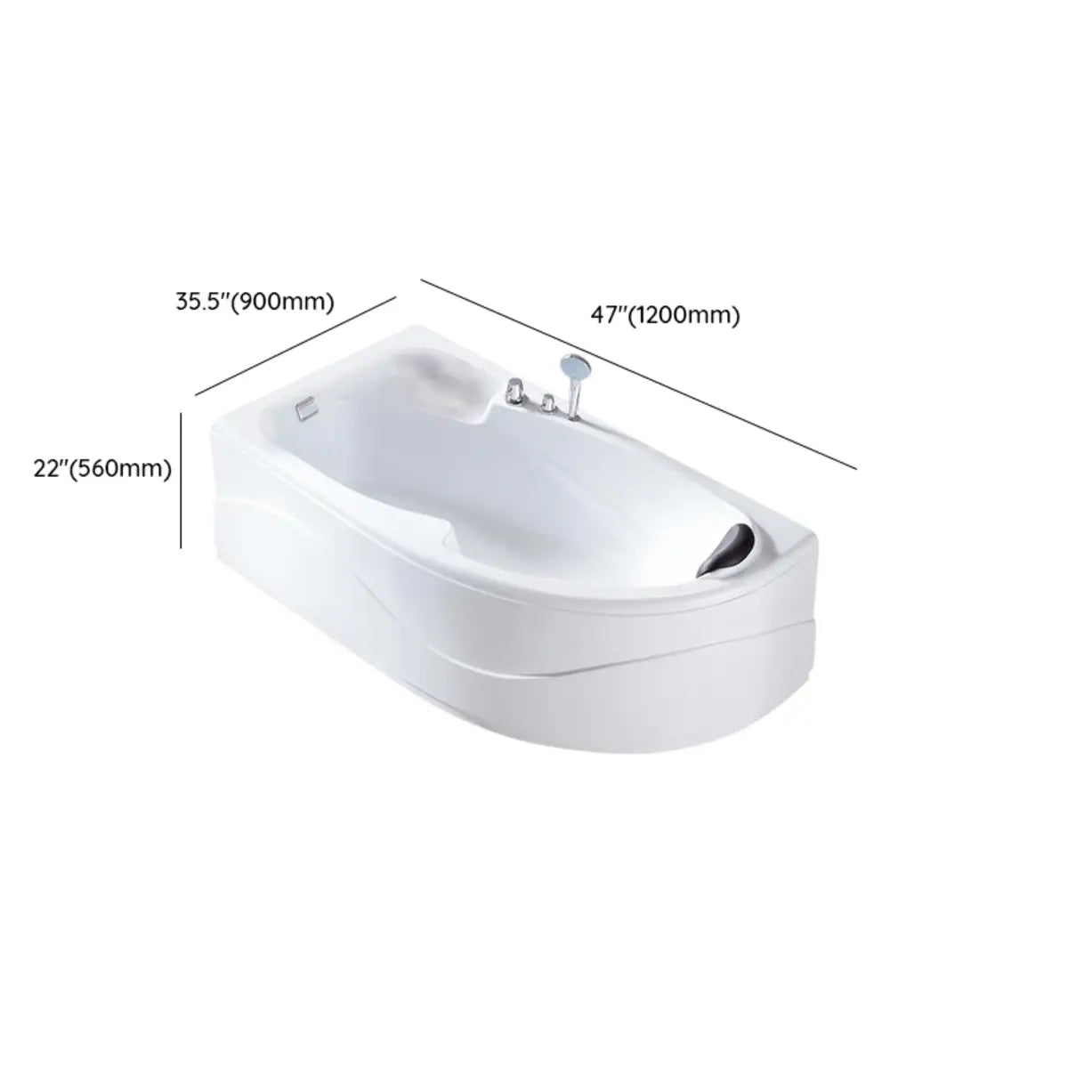 Hydrotherapy Corner Acrylic White Bathtub with Storage 