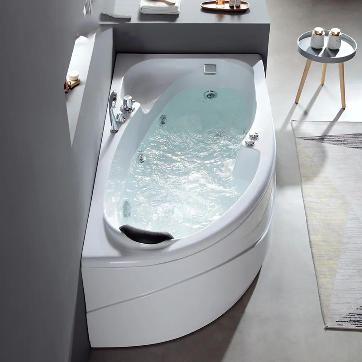 Hydrotherapy Corner Acrylic White Bathtub with Storage Image - 2