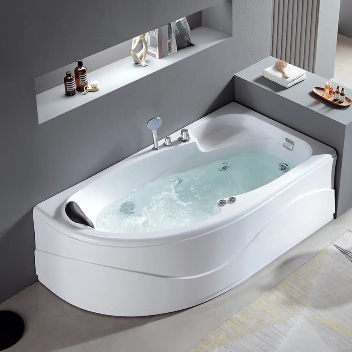 Hydrotherapy Corner Acrylic White Bathtub with Storage Image - 4