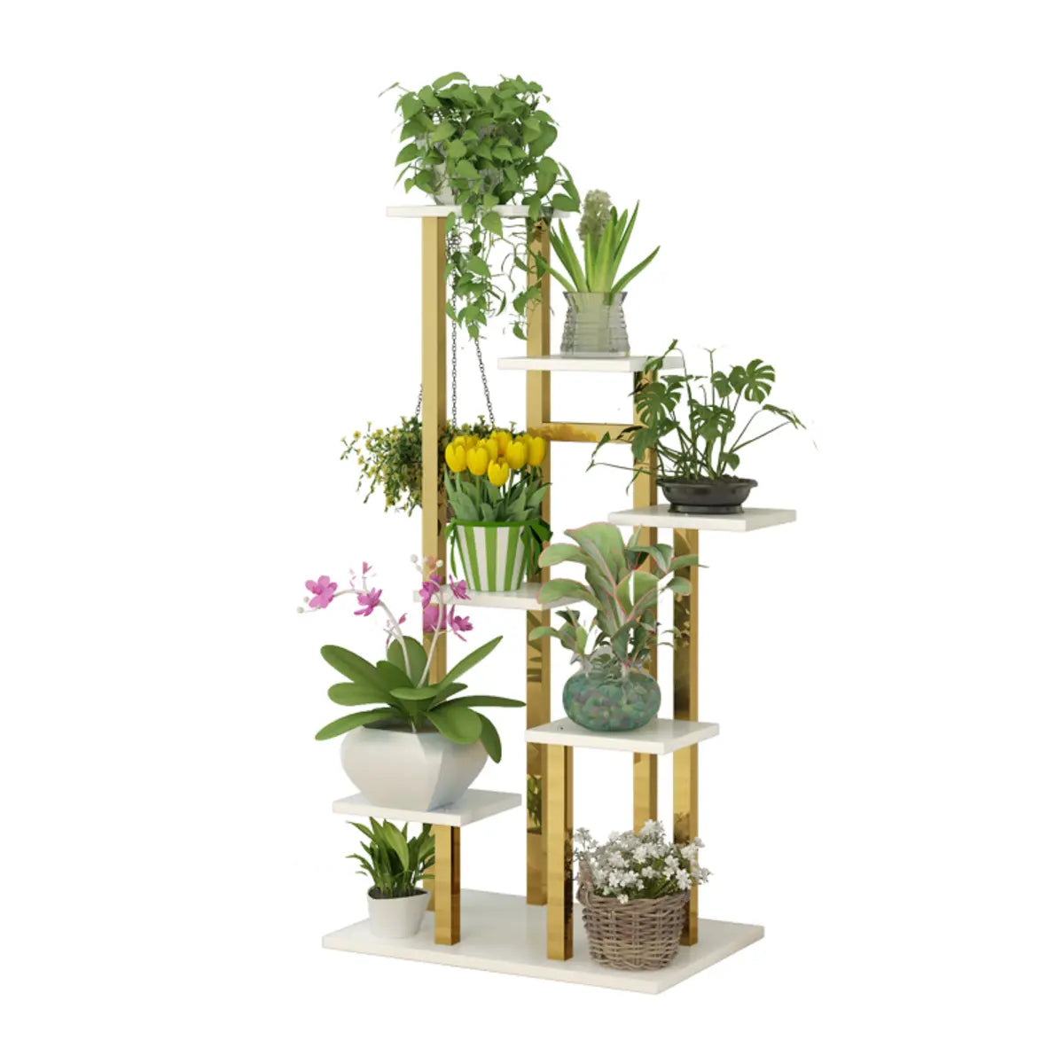 Indoor 5-Tier Rectangle Wood Gold Storage Plant Stand Image - 10