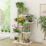 Indoor 5-Tier Rectangle Wood Gold Storage Plant Stand Image - 3