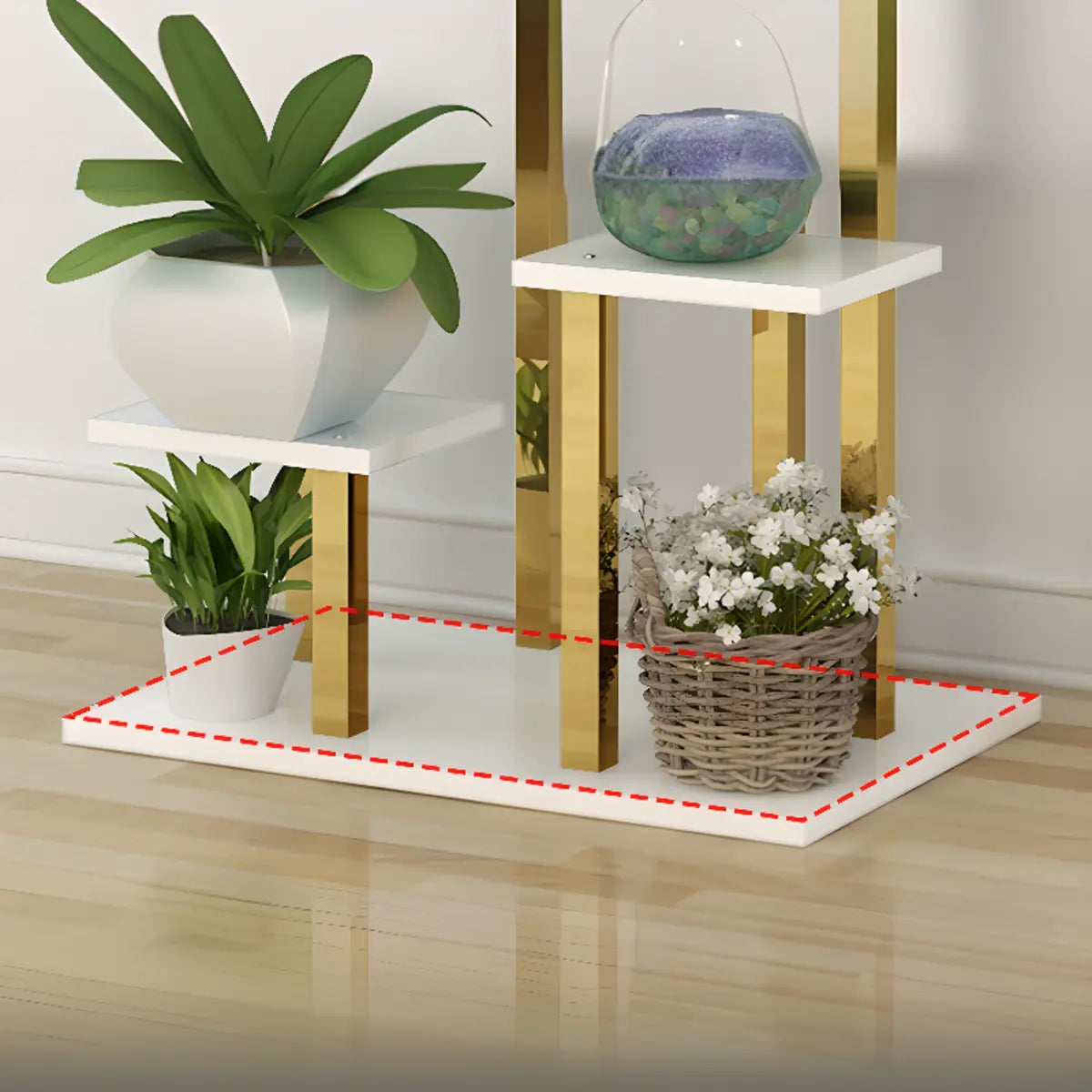 Indoor 5-Tier Rectangle Wood Gold Storage Plant Stand Image - 6