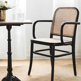 Indoor Arm Chair Rattan Curved Wood Dining Chair Black Image - 3