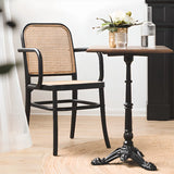 Indoor Arm Chair Rattan Curved Wood Dining Chair Black Image - 4