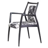 Indoor Black Patterned Leather Arm Wood Dining Chair Image - 7