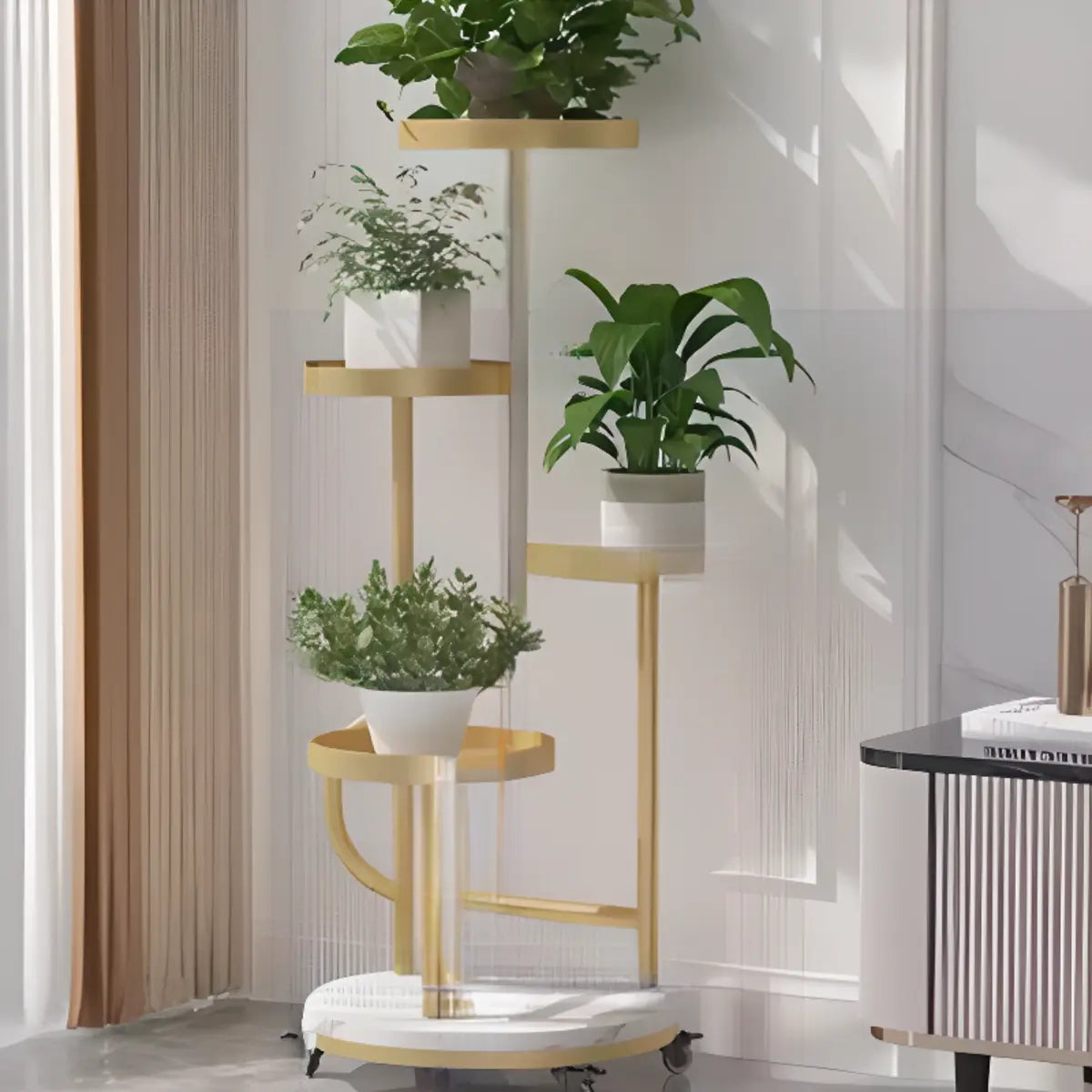 Indoor Circular Multi-Tier Metal Tray Plant Stand Gold Image - 11