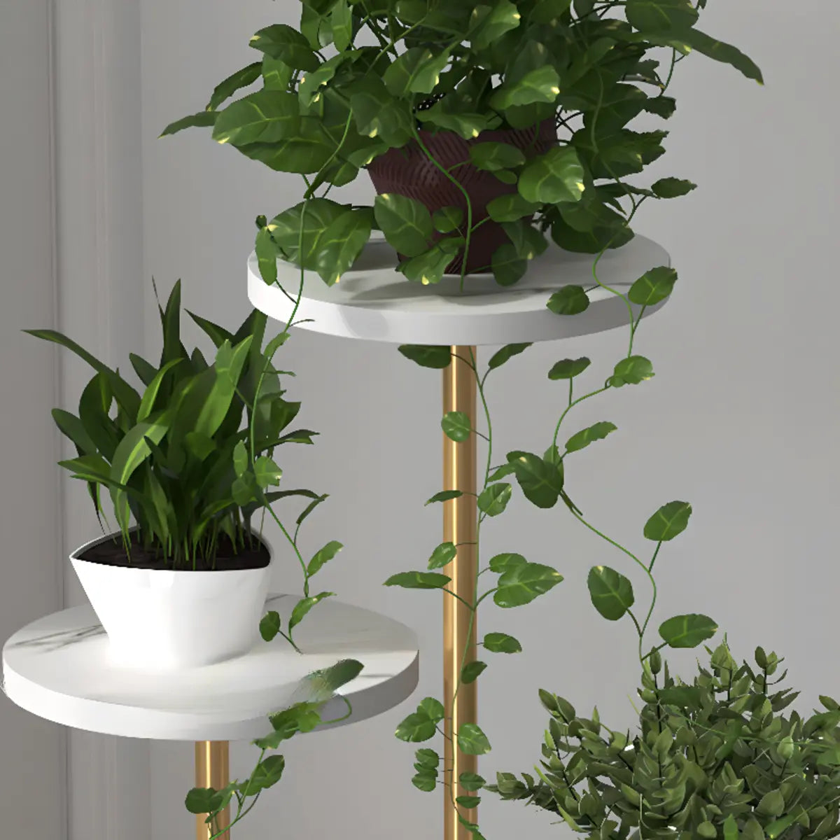 Indoor Circular Multi-Tier Metal Tray Plant Stand Gold Image - 12